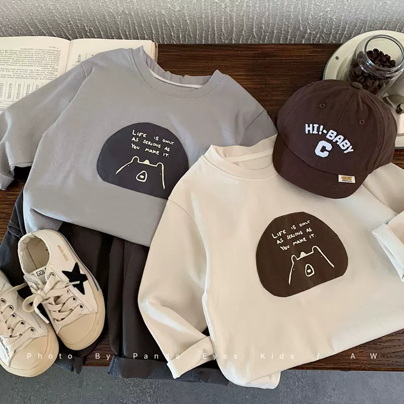 男童t恤长袖贴布春秋款2025新款小儿童秋装炸街时髦上衣潮牌童装