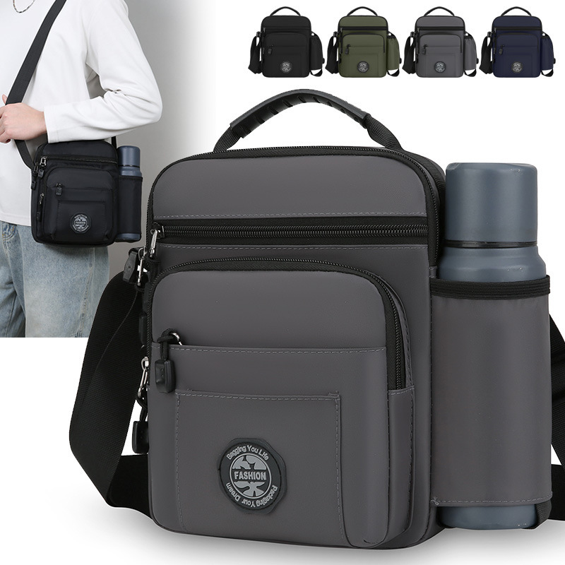 New Men's Crossbody Bag, Multi-Functional with Water Cup Pocket, Multi-Layer Waterproof Nylon Shoulder Bag, Men's Casual Business Bag New Men's Crossbody Bag, Multi-Functional with Water Cup Pocket, Multi-Layer Waterproof Nylon Shoulder Bag, Men's Casual Business Bag