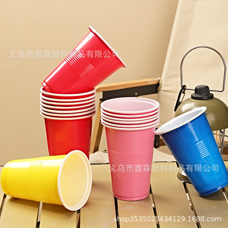 Copa de fiesta de tenis de mesa de cerveza americana Taza de plástico desechable 16oz Taza bicolor Taza Juego de fiesta Taza en solitario