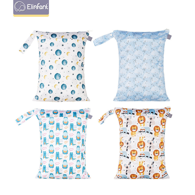 Diaper storage bag Elinfant double zipper printed waterproof bag 30*40 portable diaper bag wet bag