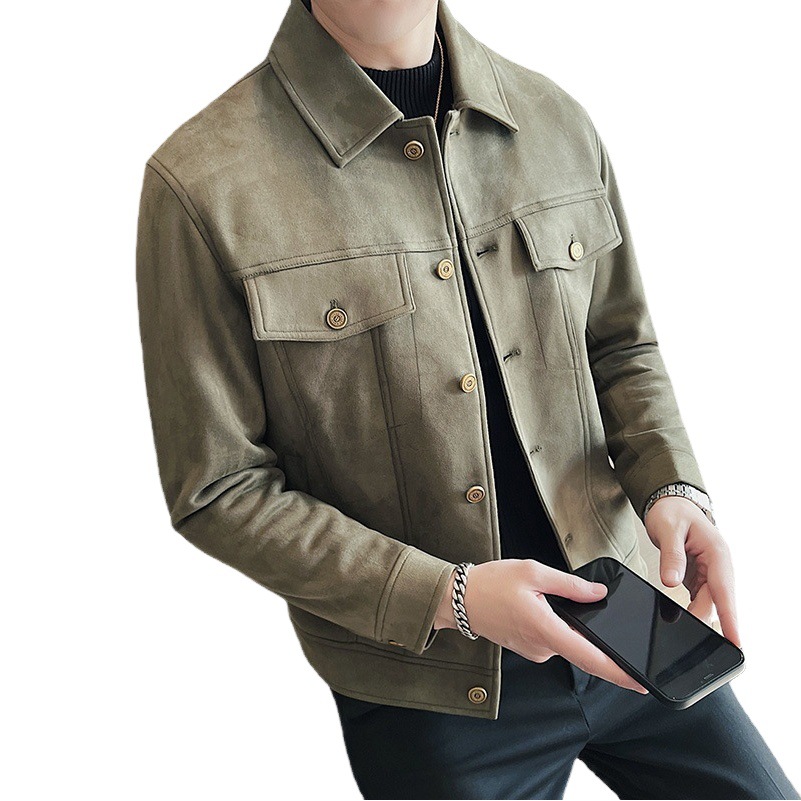 Una generación de 2025 otoño e invierno nuevo producto chaqueta de terciopelo de piel de ciervo para niños chaqueta de hombre delgada de solapa corta coreana