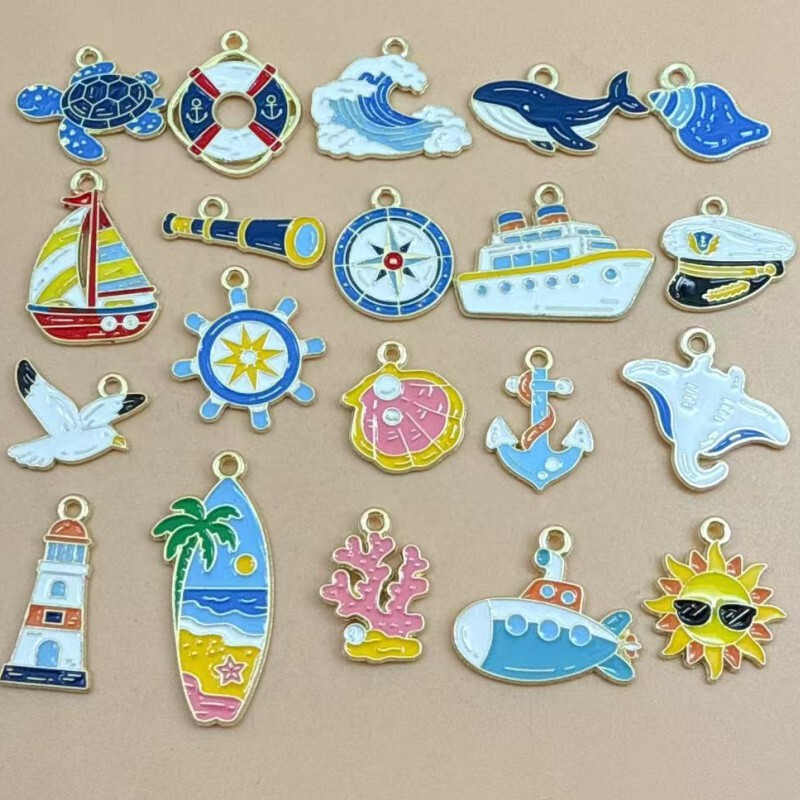 Marine Life Sailboat Telescope Lighthouse Pendant DIY Alloy Enamel Jewelry Accessories Keychain Materials Wholesale