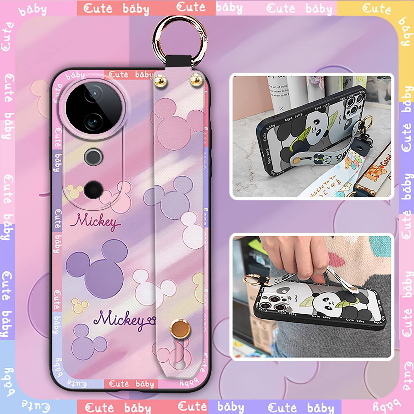 适用VIVO手机壳支架新款男女款成熟创意卡通几何支架质感挂绳