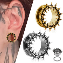 跨境新款不锈钢滑轮耳廓个性金色多颗尖锥刺锁扣耳扩铜穿刺扩耳器