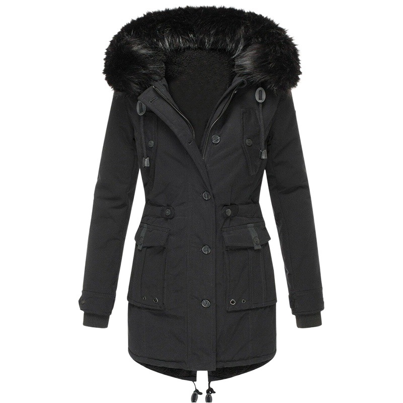 Abrigo de Algodón Grueso de Venta Directa de Fábrica 2026, Ropa de Mujer Transfronteriza, Chaqueta de Algodón para Mujer con Forro Polar, Parka de Invierno con Cuello de Piel, Abrigo de Invierno