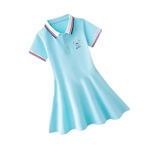 New Girls' Dress 2024 Summer College Style Children's Skirt for Older Children Polo Summer Stylish Princess Dress