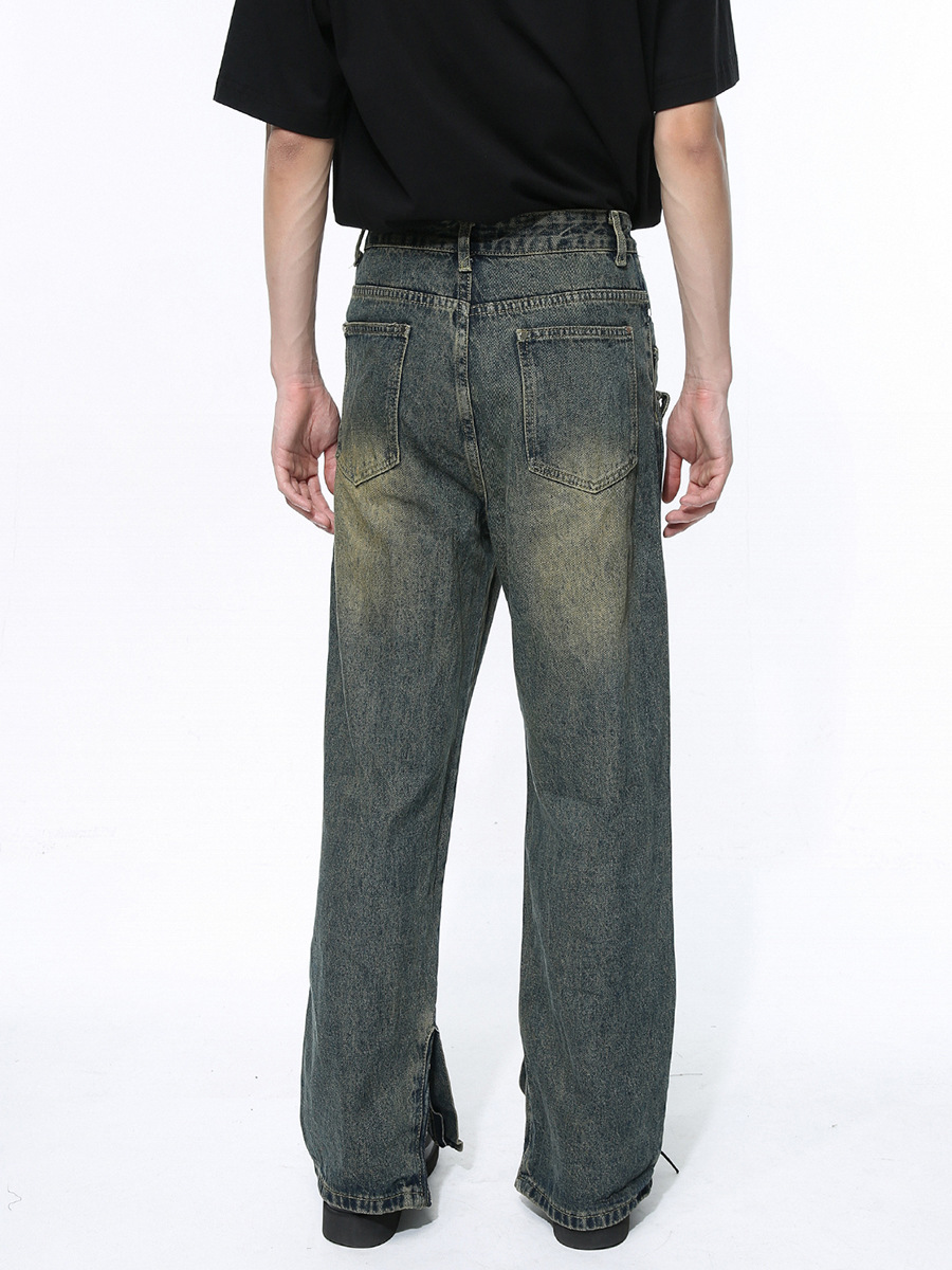 Mtlclothes ropa de los hombres | 2024 primavera nuevos pantalones americanos cremallera diseño recto Denim moda