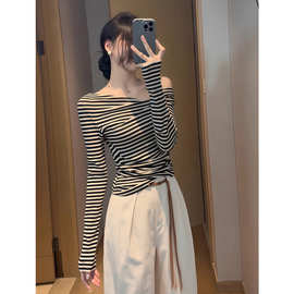 180克天丝螺纹 2026春秋季新款韩版长袖T恤女设计感