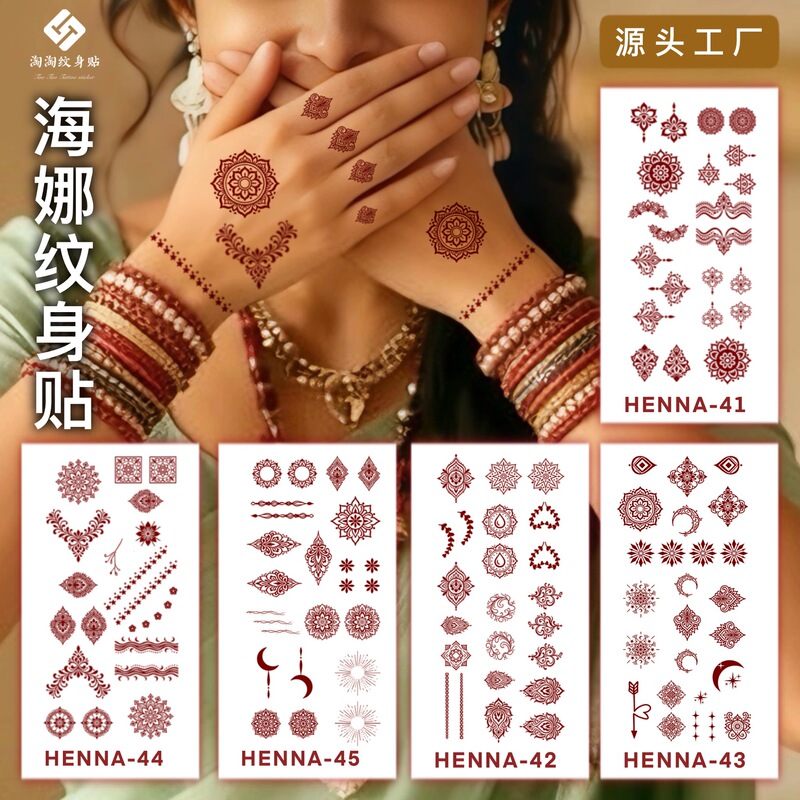 New Cross-Border Henna Black Lace Tattoo Stickers Waterproof Temporary Fake Tattoo Indian Henna Flower Tattoo