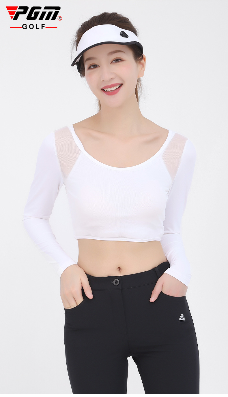 Áo chống nắng golf nữ tay lỡ dáng dài chất lụa mềm — Nửa Áo sơ mi cơ sở YF204 (có mặt nạ), YF203 cổ tròn băng lụa tay áo nửa đáy chi tiết 6