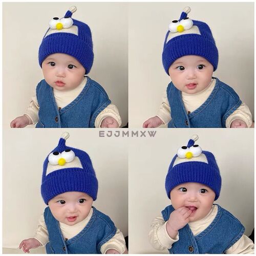 Baby hats for autumn and winter, knitted woolen hats for boys and girls, cute and super cute baby hats with big eyes, trendy pullover hats