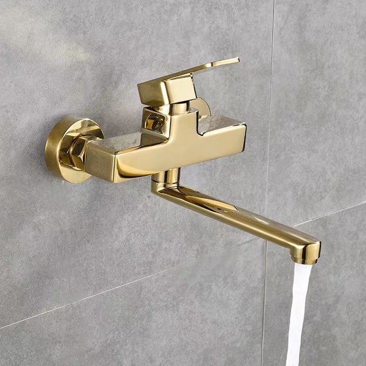 Grifo de pared uno por uno, lavabo de baño de agua fría y caliente, balcón, cocina, pistola negra, lavabo de verduras dorado gris