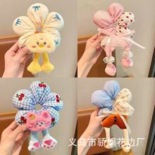 可爱卡通毛绒花朵发圈女童儿童扎头发绳表演发饰格子蝴蝶结头绳
