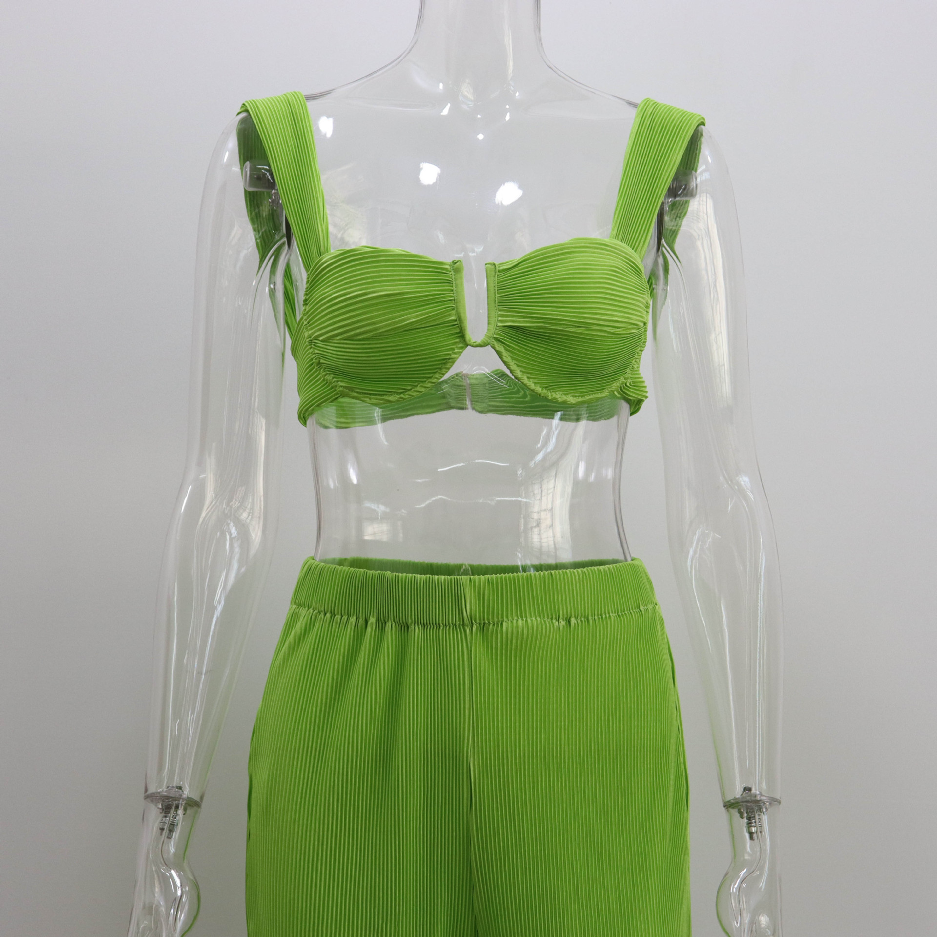 Traje de dos piezas para mujer, primavera y verano, con tirantes finos, espalda descubierta, informal, con pantalones rectos