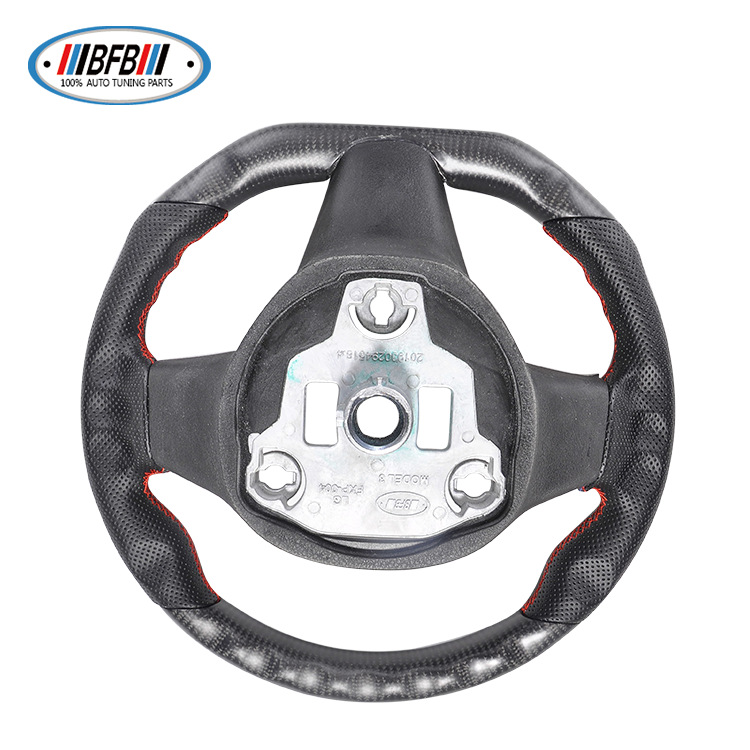 100% Real Carbon Fiber Matte Black Steering Wheel with Red Stitching and Perforations - For Tesla Model 3 Y - Modification