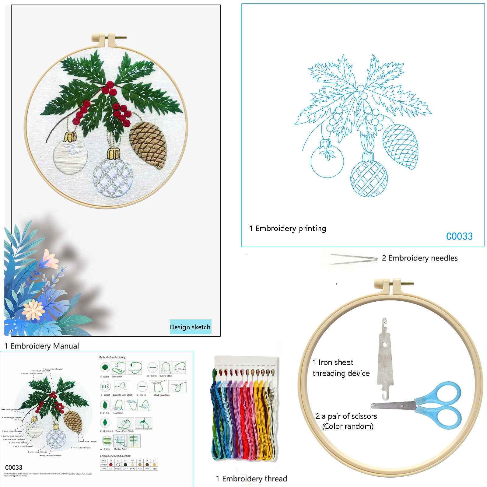 Bolsas de materiales de bordado transfronterizas explosivas de Navidad dos algodón de alta calidad bordado fábrica de decoración del hogar al por mayor