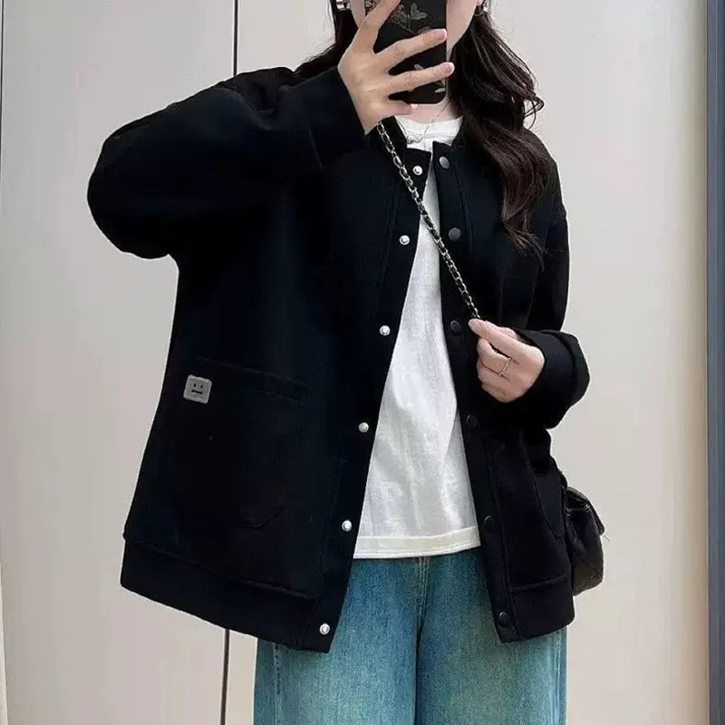 大码300斤韩版长袖开衫外套女春秋宽松显瘦百搭休闲夹克棒球服260|undefined