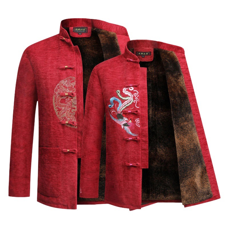 Autumn and winter, plus velvet 2823 middle-aged and elderly lovers clothing manufacturers wholesale men's and women's long sleeve birthday Venus Tang suit