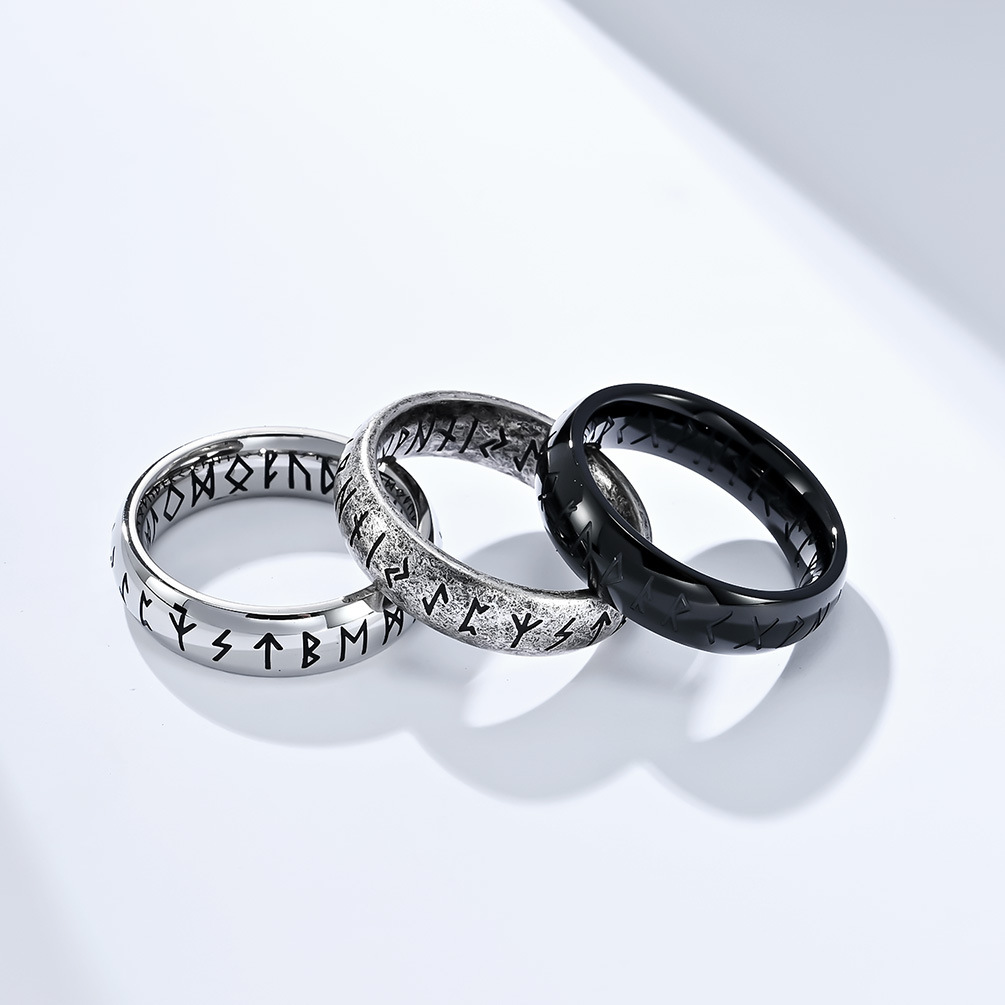 Geometric, Letter Pattern Punk Geometric Letter Titanium Steel Polishing Rings