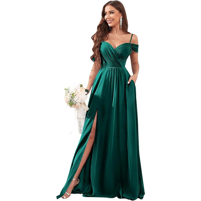 Vestido de noche de un solo hombro sexy europeo y americano, vestido de falda larga de cola de pez de encaje, dama de honor de gasa a nivel de diosa, caída delgada