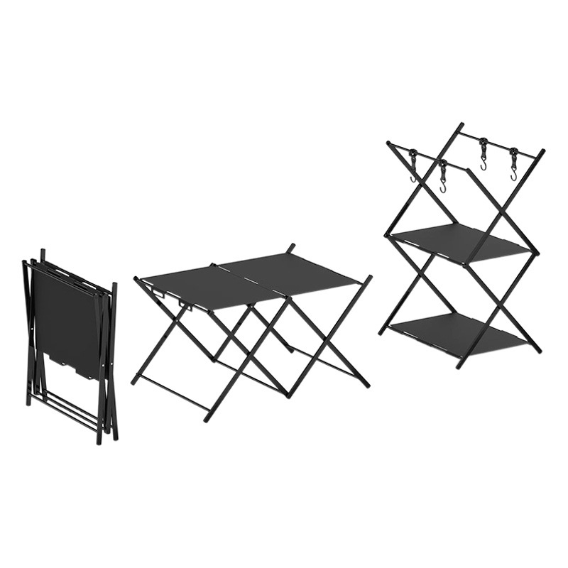 Acampar al aire libre de picnic aleación de aluminio de almacenamiento en rack plegable X-tipo de múltiples capas portátil multifuncional plegable de almacenamiento en rack