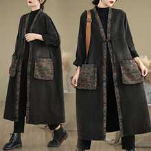 实拍现货秋款外套复古盘扣拼接牛仔外套宽松大版中长款风衣外套