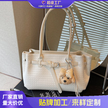 跨境百搭托特包女2026新款小众通勤编织纹手提单肩包高级感腋下包