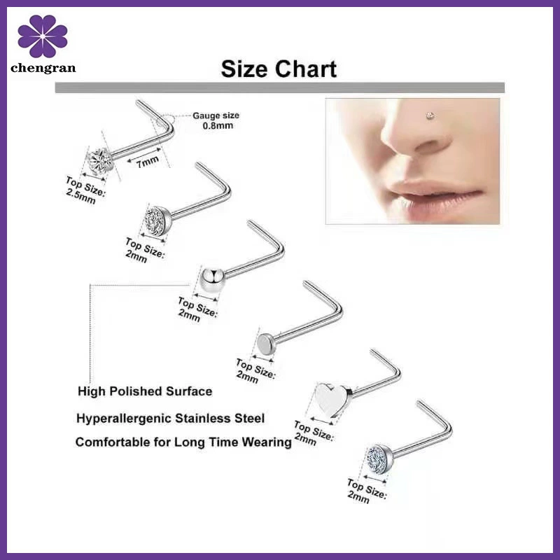 Nose piercing stainless steel, set for men and women, accessory