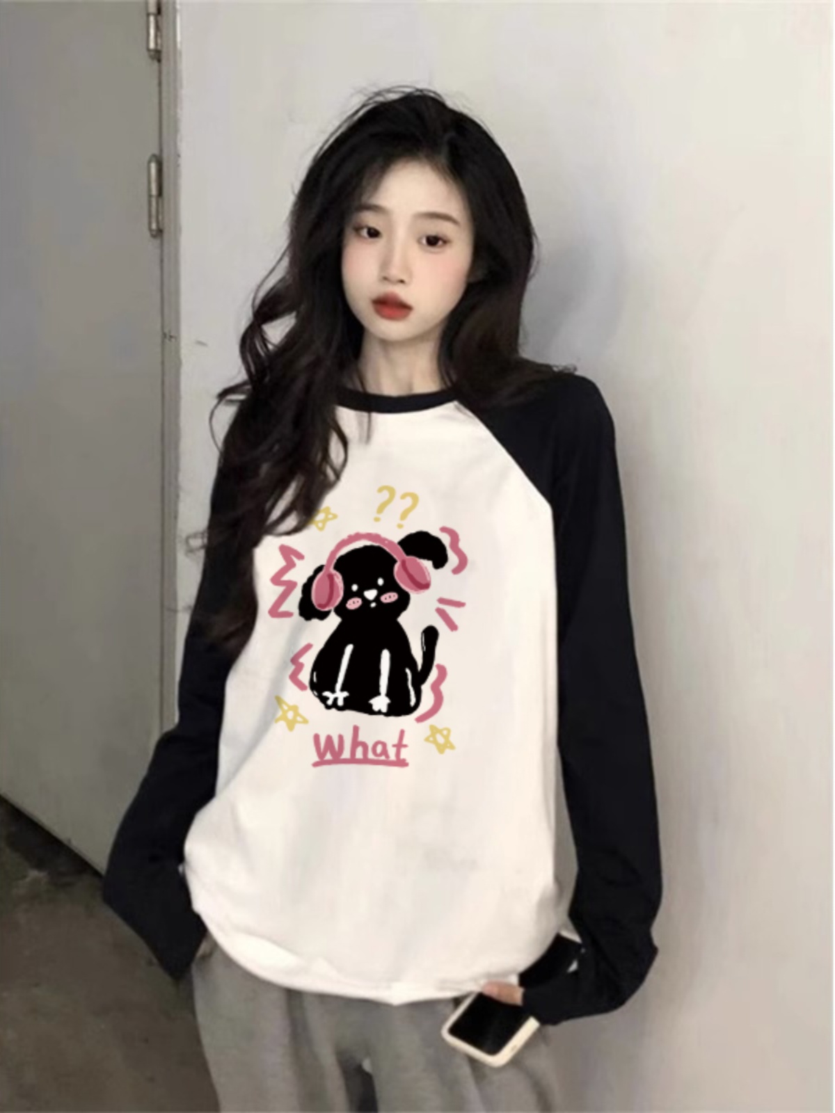 긴 소매 티셔츠 소녀 큰 소년 2024 중학교 고등학생 느슨한 내부 기본 셔츠 옷