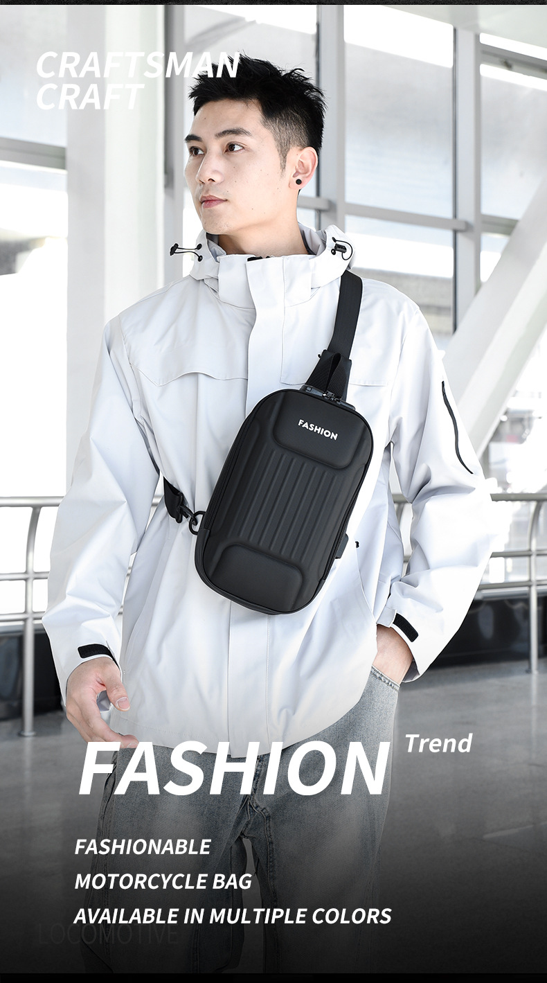 Men's crossbody bag with password lock, black large-capacity sports motorcycle bag, single-shoulder crossbody men's chest bag full figure