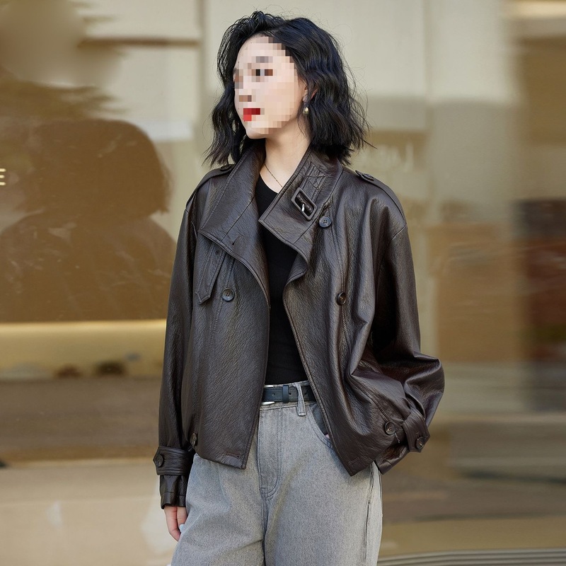 港风小皮衣外套女春秋新款小个子立领气质酷飒风复古PU短款皮夹克|undefined