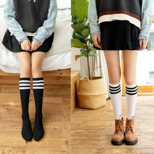 JK Girls Stockings Three Stripes Striped Stockings Lolita Style Knee Socks JK Girls Cos Stockings