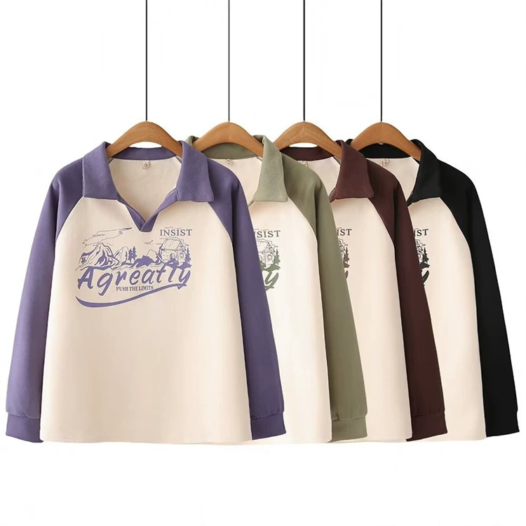 2024 весна, новый женский топ больших размеров, уменьшающий возраст, Повседневный свитер с лацканами и принтом, пальто 2406