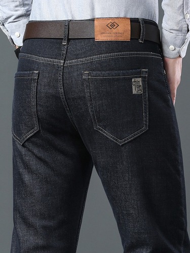 Lamb's wool men's high-end jeans mid-rise comfortable loose straight-leg business pants middle-aged national trend embroidered pants