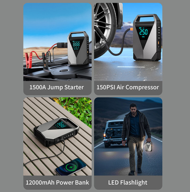 【Ld12】Cross-Border Car Emergency Power Supply, Air Pump, and Power Bank All-In-One Multifunctional Battery Jump Starter