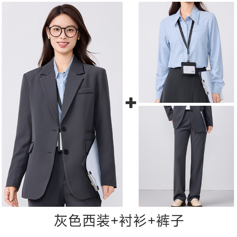 2025秋冬新款灰色西装外套女职业装大学生面试正装高级感西服套装|undefined