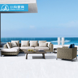Nordic Outdoor Solid Wood Sofa Courtyard Garden Outdoor Open-Air Villa Hotel Rattan Anti-Corrosion Sofa Furniture