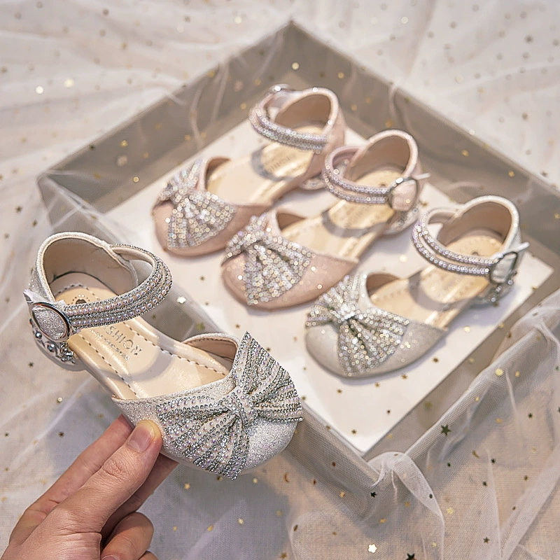 Shoes for princess, children's shiny footwear girl's for leather shoes high heels, soft sole