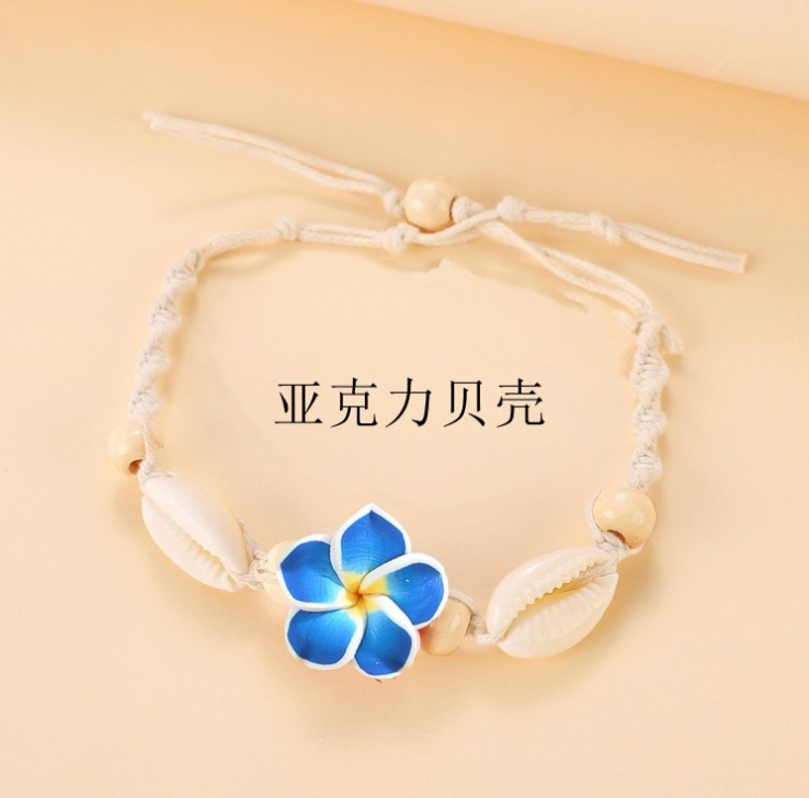 Cruz-frontera tobillera nuevo estilo bohemio Concha anudada a mano de estilo bohemio de La Flor tejida cuerda tobillera al por mayor