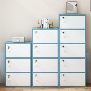 Bookcase with Lock Balcony Storage Cabinet Office Storage Cabinet with Door Simple Student Bookshelf Household Small Cabinet Rong