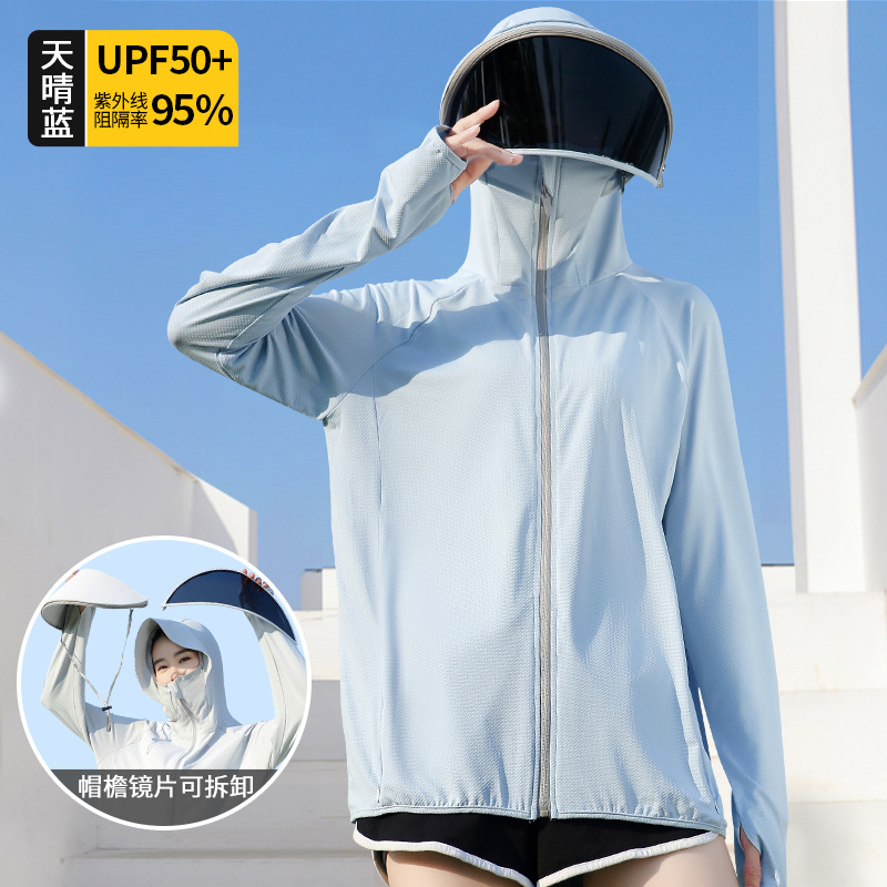 탈부착형 마스크 + 탈부착형 대형 챙 - 맑은 하늘색(방풍 로프 포함)