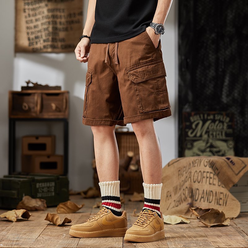 American Style Men's Summer Pants Retro Loose All-match Workwear Shorts Trendy Brand plus size Multi-pocket Casual Pants