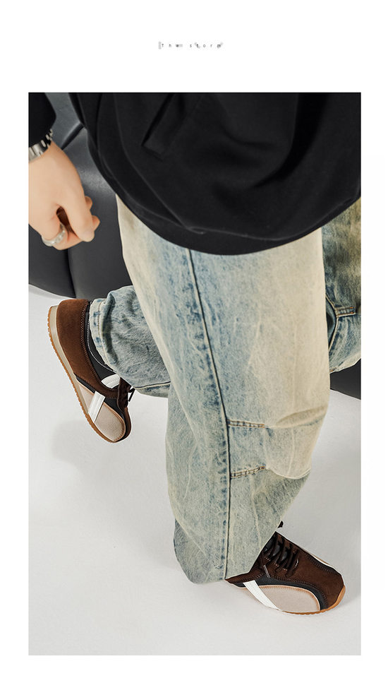 Giày sneaker nam , da tổng hợp phối lưới, đế cao 2,5 cm, buộc dây — Màu cà phê đậm chi tiết 7