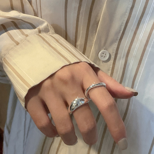 S925 sterling silver Korean version niche design water drop shaped ring Korean combination set blogger ring wholesale