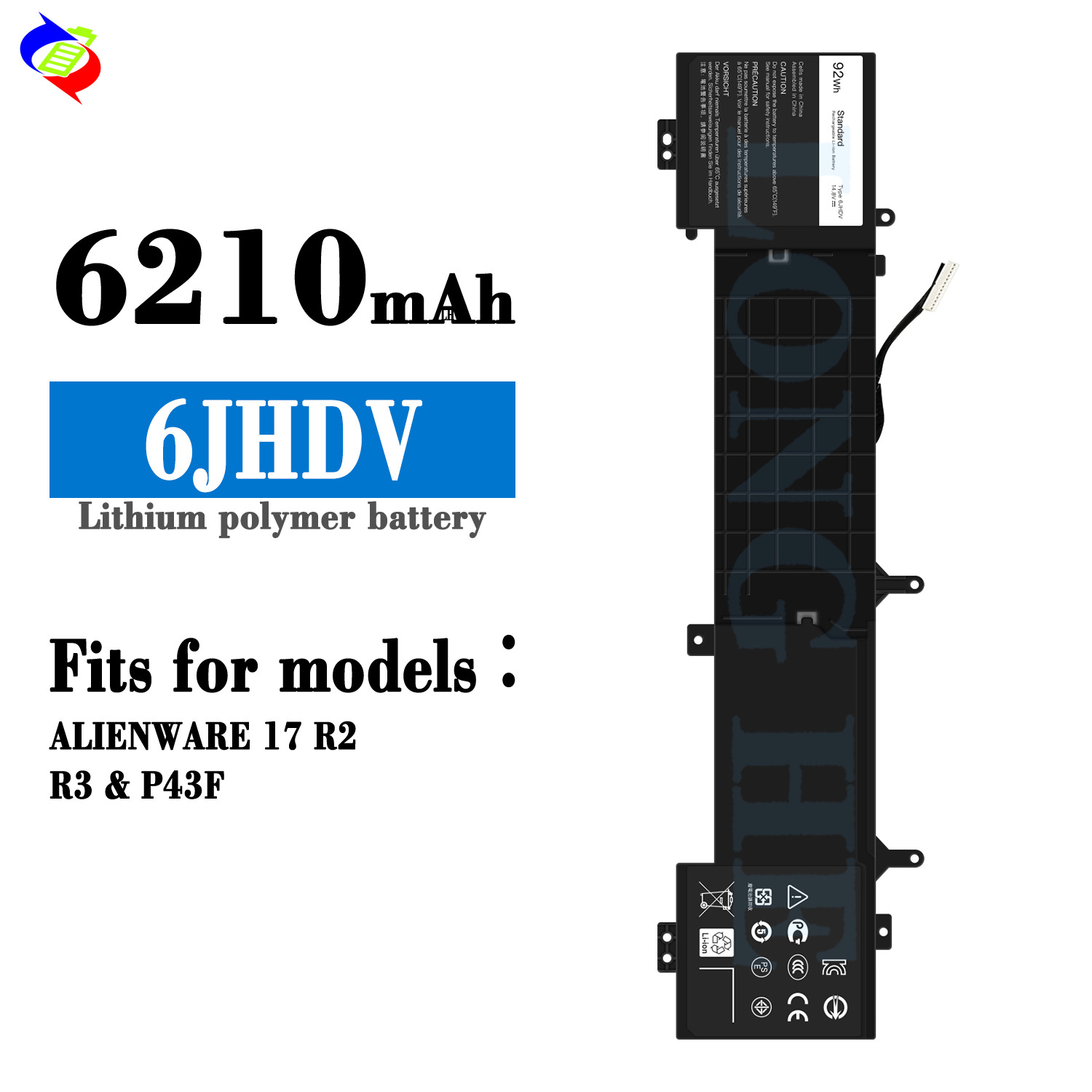 适用于戴尔6JHDV笔记本电池ALIENWARE 17 R2 R3/P43F工厂批发外贸