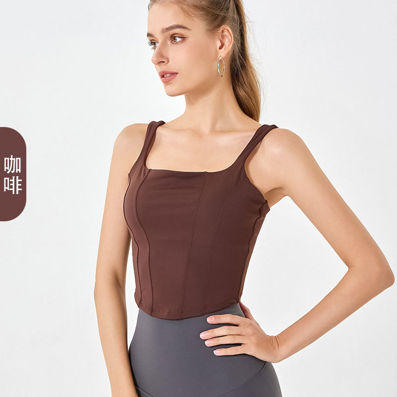 Otoño y invierno nuevo desnudo con cojín de pecho chaleco deportivo de alta altura de la mujer U-cuello yoga ropa interior corrida antichoque acondicionamiento físico hermosa espalda