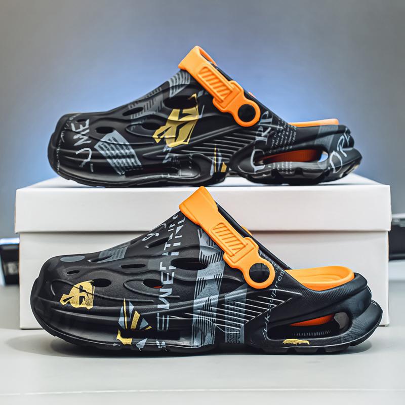 2025 nuevas zapatillas Baotou de verano para hombres, sandalias antideslizantes de dos manos, pisando mierda, zapatos con agujeros en la playa para hombres