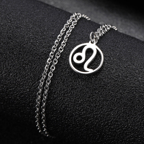 Alibaba.com Hot Selling Fashion Minimalist Stainless Steel Twelve Constellations Round Hollow Leo Taurus Pendant Necklace