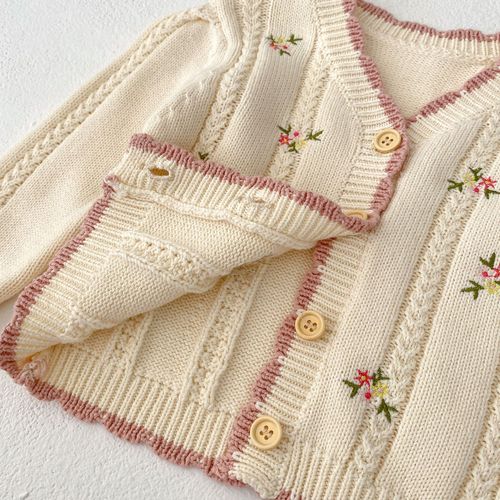  Autumn Internet celebrity cotton yarn versatile infant and baby girl baby small floral embroidered long-sleeved knitted cardigan jacket