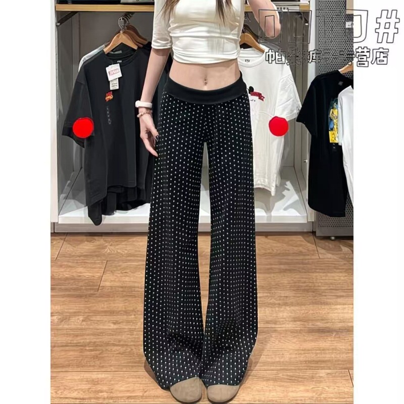 Fashionable Polka Dot Print Flared Pants for Women 2026 New High-Waisted Drapey Versatile Slimming Sports Casual Wide-Leg Long Pants